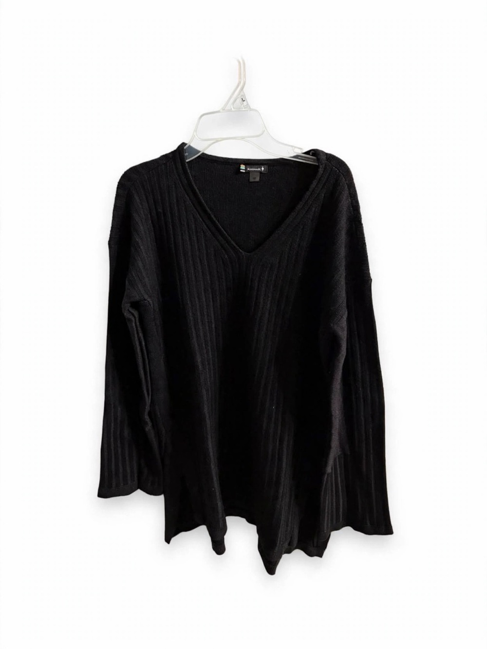 Smartwool Black Ribbed V-Neck Sweater Size M Wool Blend Oversized